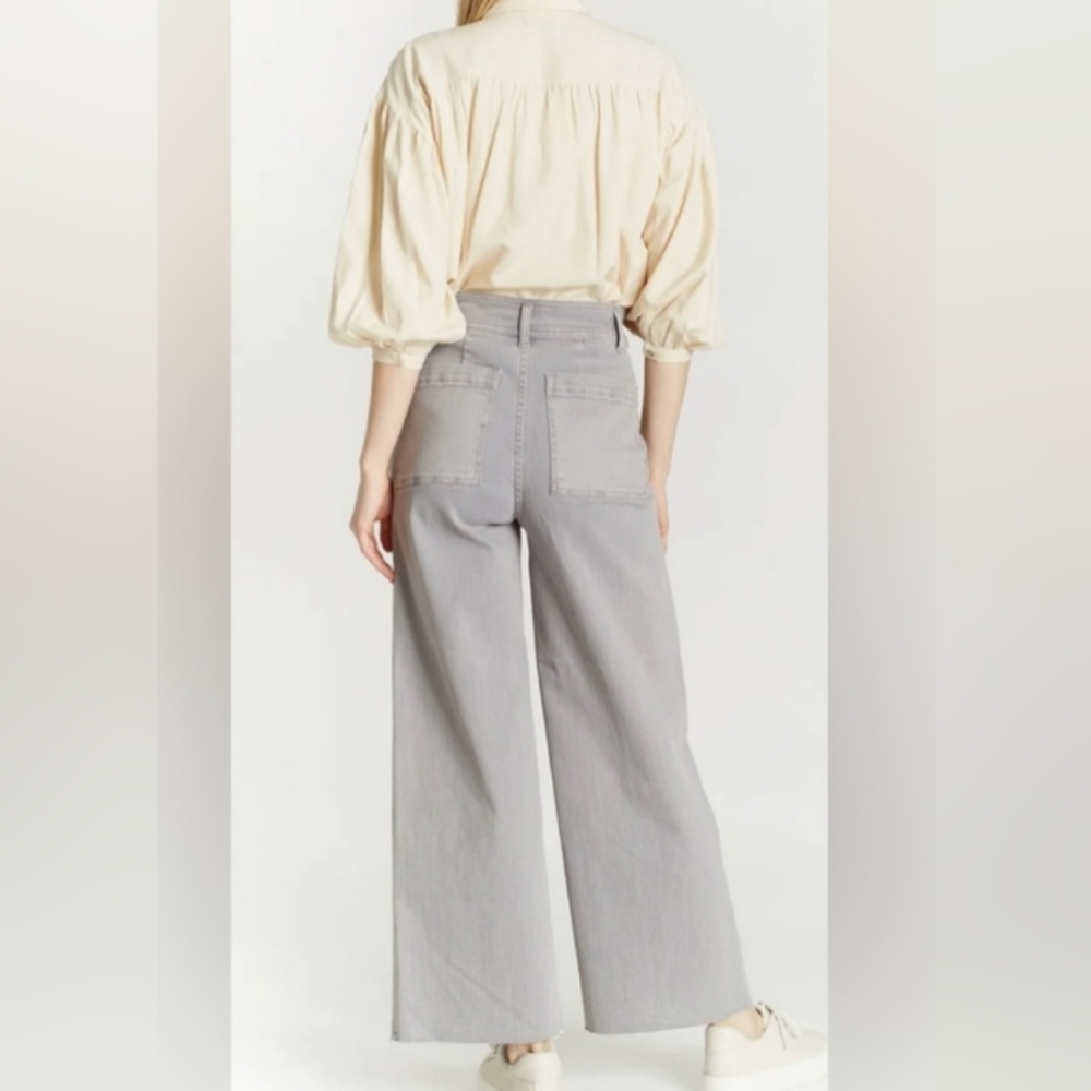 Oat New York Size 6 Women's 11" Wide Leg Jeans Gray Raw Hem Scandi Coastal - Picture 4 of 11
